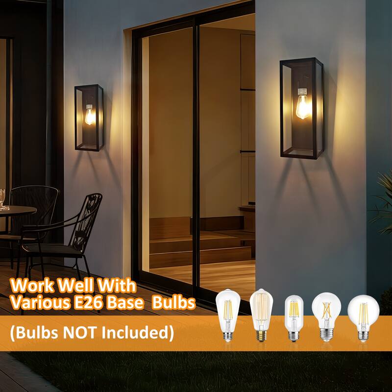 Modern Outdoor Wall Lanterns,with Rectangular Metal & Glass Sconce, Waterproof Exterior Wall Light for Patio/Front Door/Garden