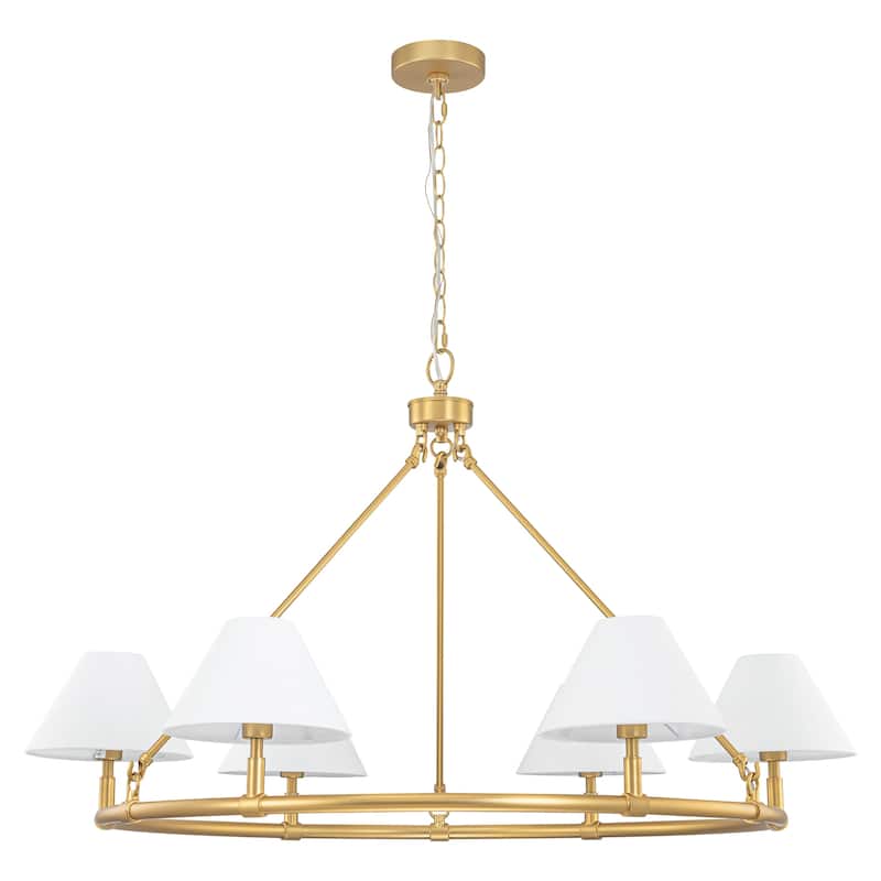 6-Light Modern Farmhouse Fabric Gold Wagon Wheel Chandelier for Dining Room - 39.3 in. W x 25.2 in. H