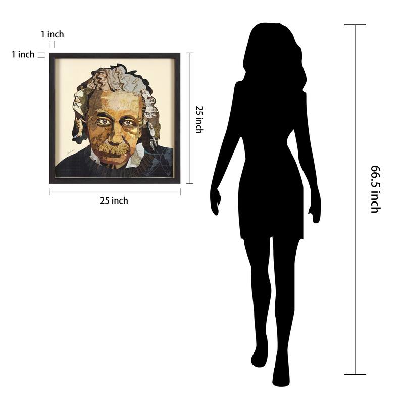 "Einstein" Alex Zeng's Signed Hand-made Dimensional Wall Art Collage, under glass and a black shadow box frame
