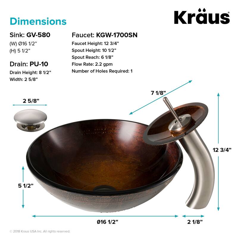 Kraus Bathroom Combo - 16-1/2" Copper Illusion Glass Vessel Bathroom