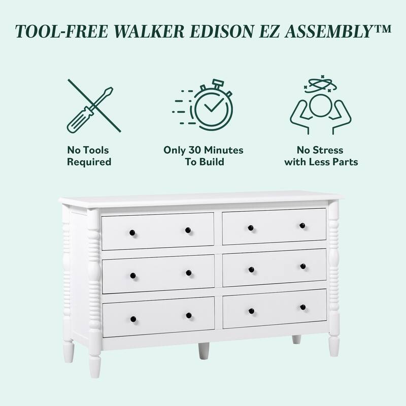 Walker Edison Easy Assembly 6-Drawer Dresser with Wood-Turning Details