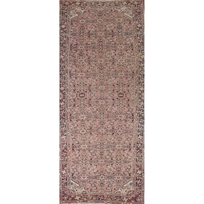 Pink Hamedan Vintage Persian Runner Rug Hand-Knotted Wool Carpet - 3'9" x 10'9"