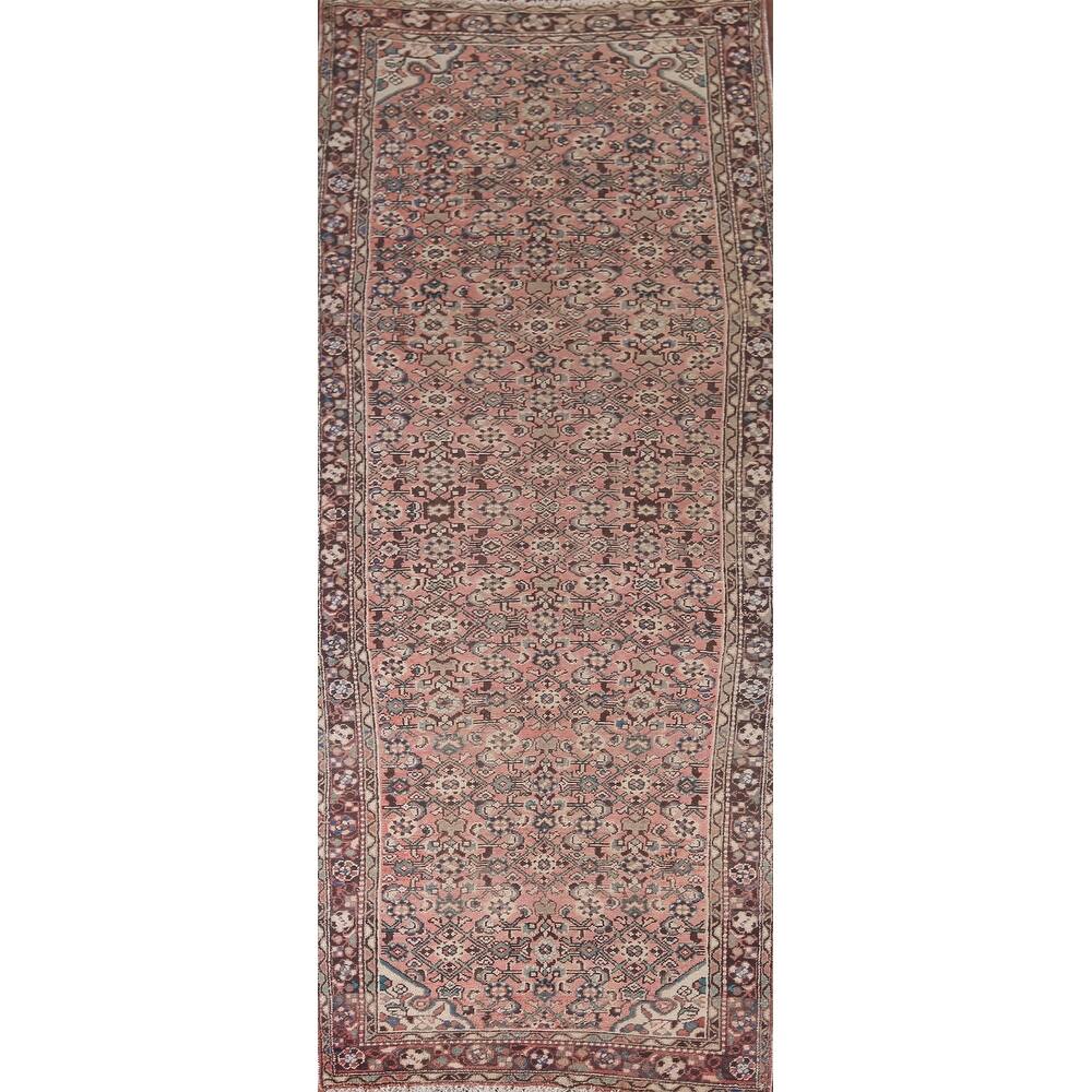 Pink Hamedan Vintage Persian Runner Rug Hand-Knotted Wool Carpet - 3'9" x 10'9"