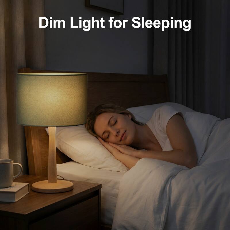 16.3 in. Modern Natural Wood Table Lamp with Linen Fabric Shade