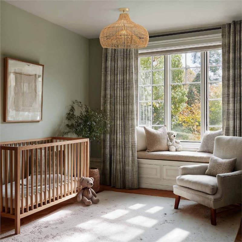 Oceania Rattan Flush Mount Rattan Natural Cone Handwoven Dimmable Ceiling Light for Bedroom or Hallway in Farmhouse, Boho Style