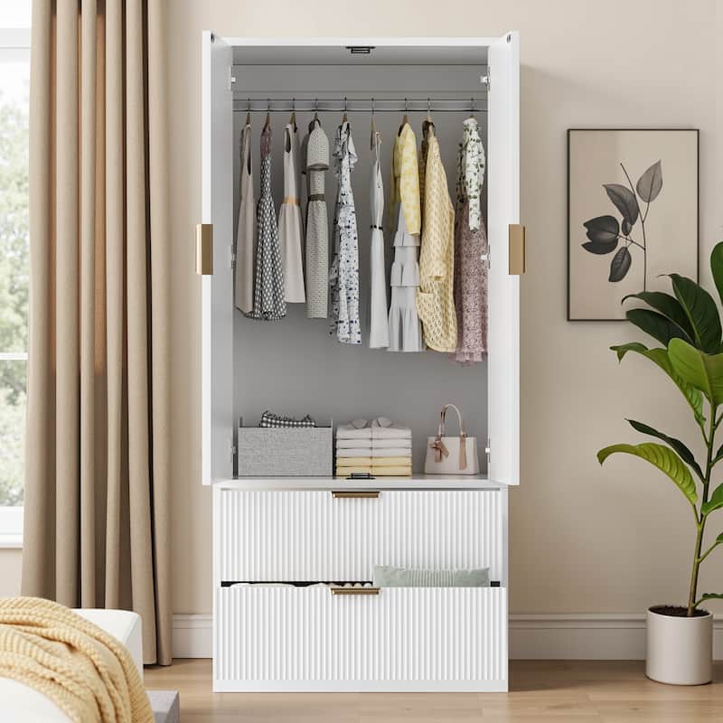 Pocassy 70" H Wardrobe Closet with 2 Doors and 2 Drawers