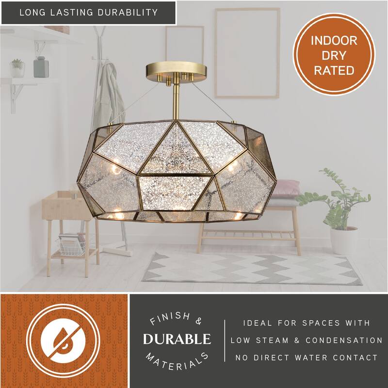 Euclid 16-in W Gold Aged Brass Contemporary Geometric Semi Flush Mount Ceiling Light Fixture - 16-in W x 11-in H x 16-in D