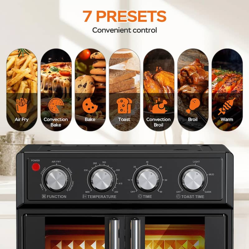 PlumChef 26QT Large Capacity French Double-Door Air Fryer Convection Toaster Oven, 1700W