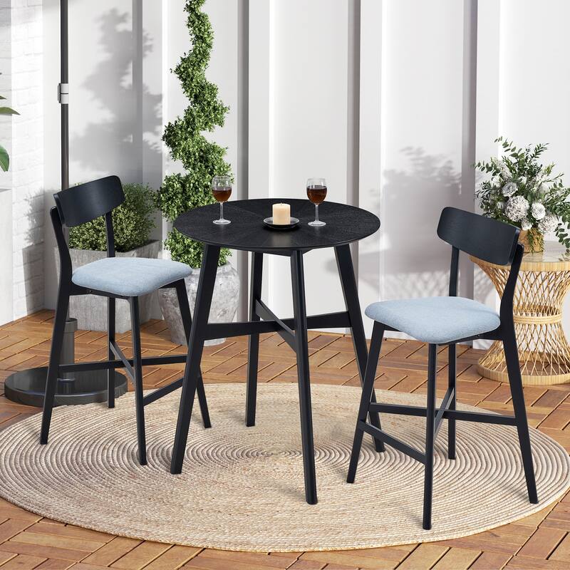 Modern 3-Piece Dining Set with Round Counter Height Bar Table & 2 Upholstered Chairs