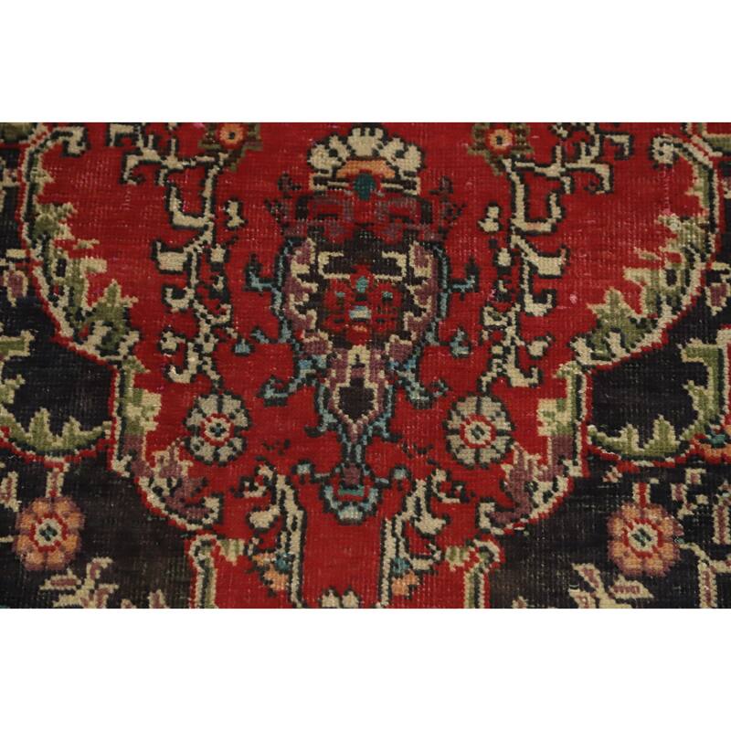 Hand Knotted Oriental 100% Wool Carpet Traditional Medallion Red Tabriz Area Rug - 8' 9'' X 6' 2''
