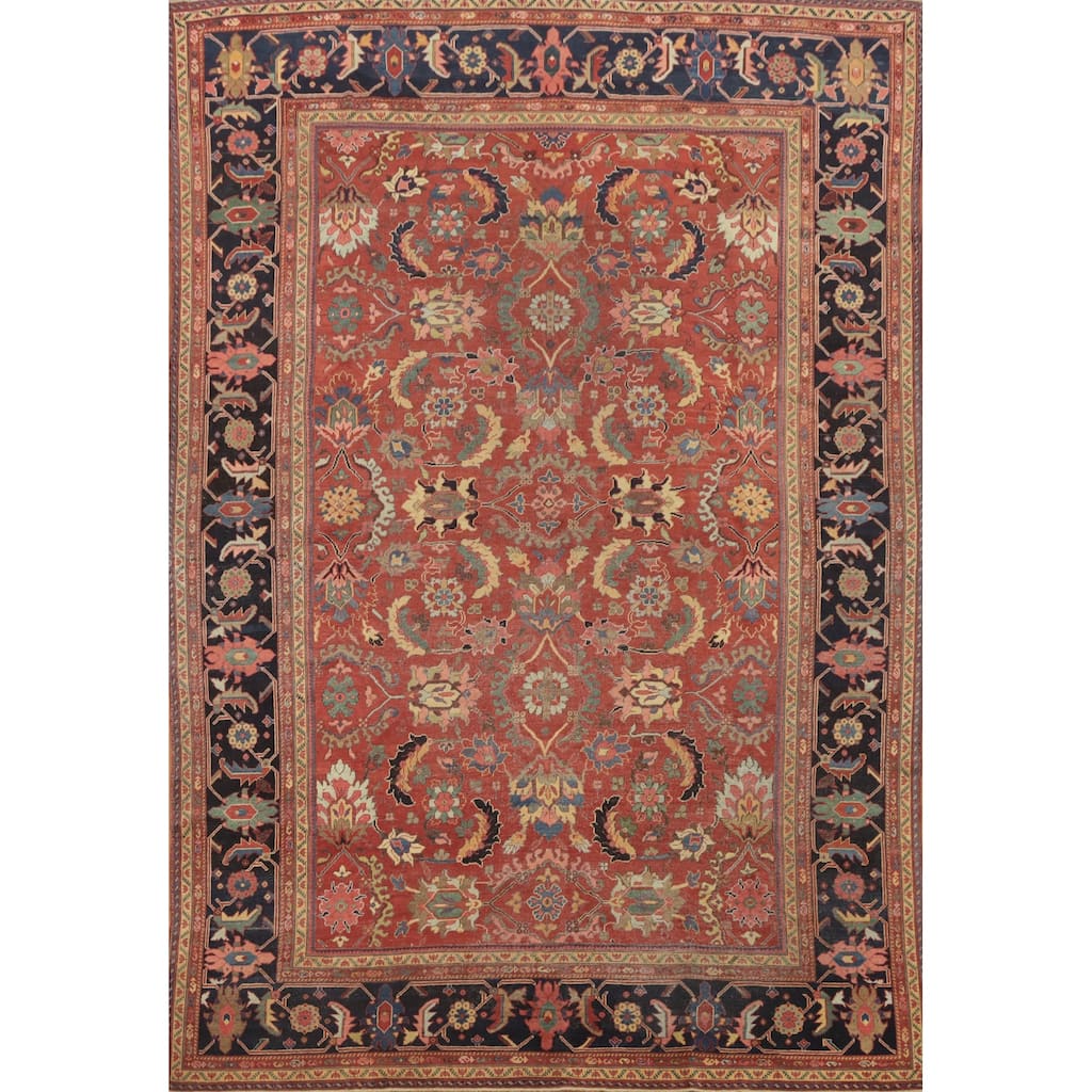 Hand Knotted Oriental 100% Wool Carpet Traditional Floral Oranges & Rust Sultanabad Area Rug - 13' 3'' X 9' 7''