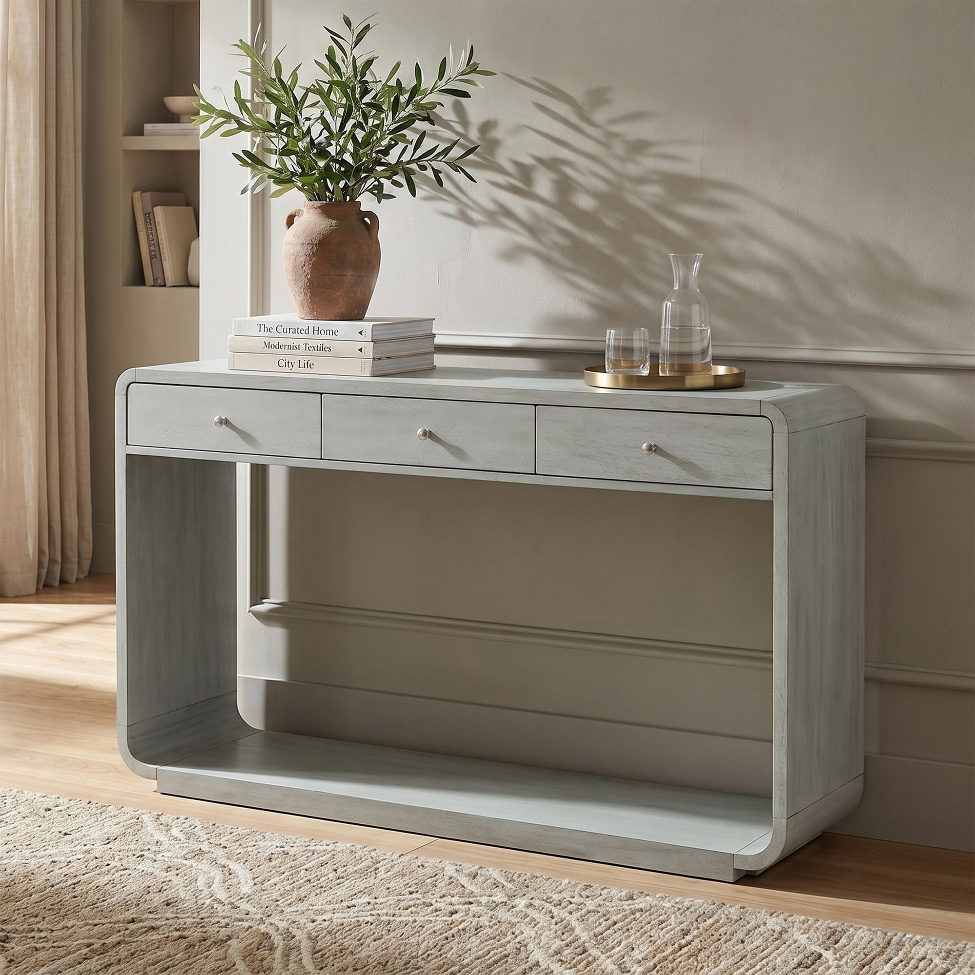 Antique-Style Console Table, 3 Storage Drawers, Display Shelf, Curved Legs, Painted Finish, Entryway/Hallway/Living Room