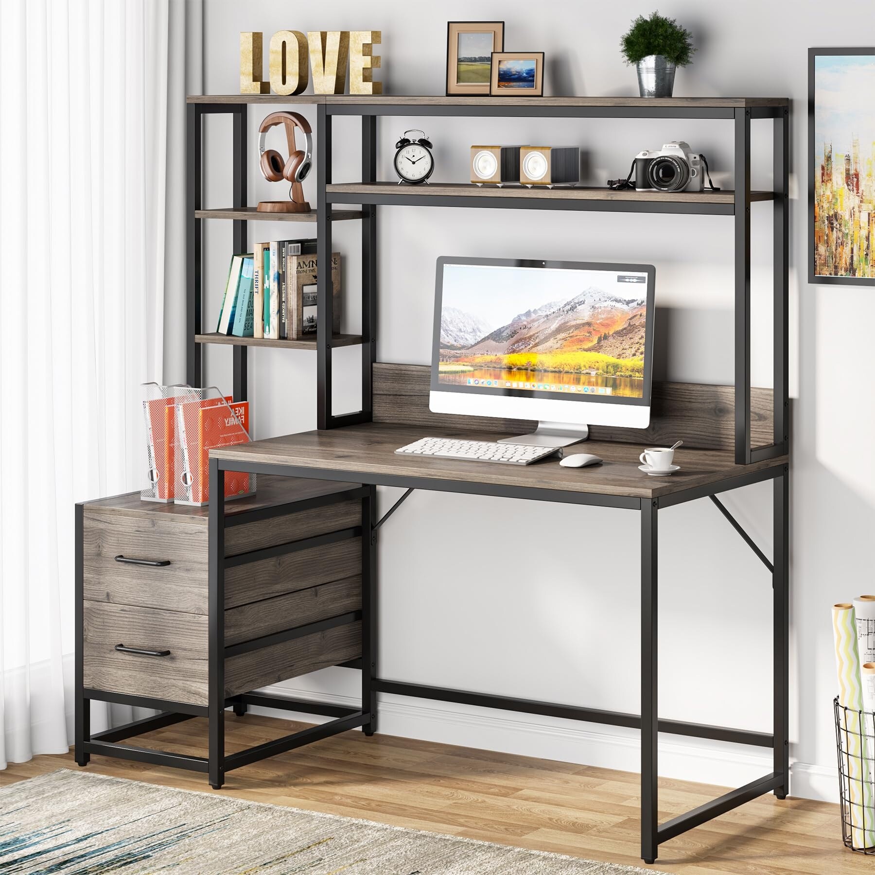 55 inch computer desk with shelves discount
