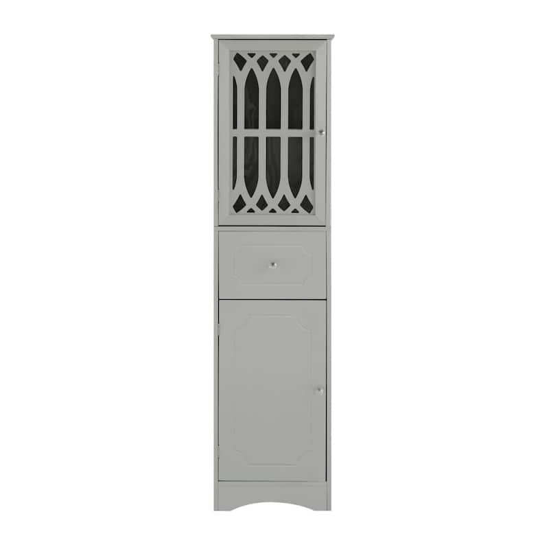 White/Grey Freestanding Linen Tower with 4-Tier Shelves - Space Saver Cabinet - Grey