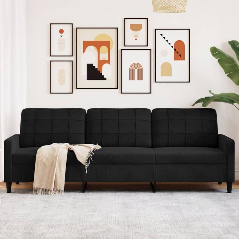 vidaXL 3-seater Sofa Black Velvet, Metal, Plywood, Textilene 82.7 in - 30.3 x 89.0 x 31.5 in