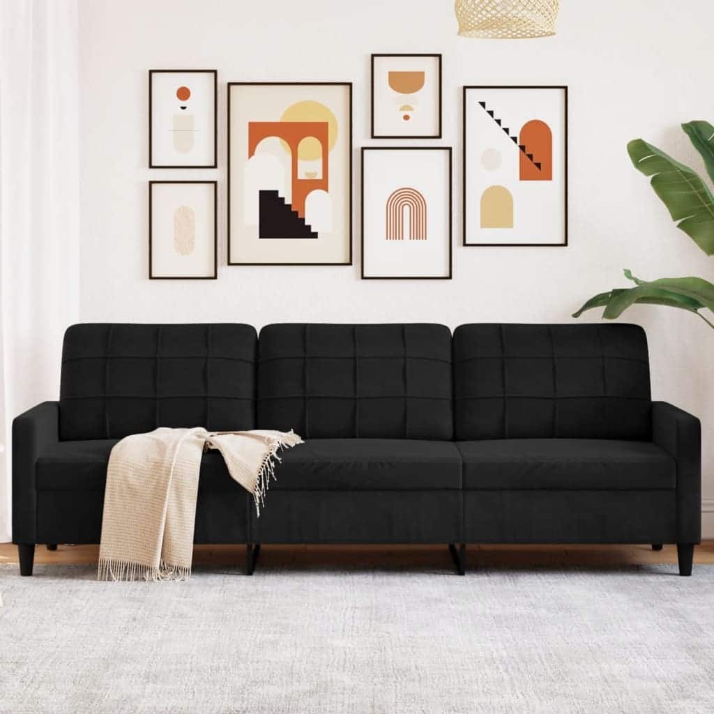 vidaXL 3-seater Sofa Black Velvet, Metal, Plywood, Textilene 82.7 in - 30.3 x 89.0 x 31.5 in