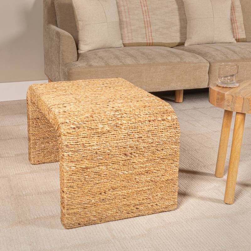 Miramar Water Hyacinth & Acacia Wood Accent Bench with Waterfall Edge