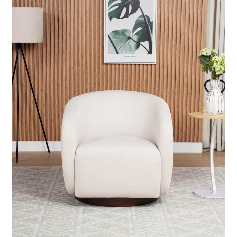 SEYNAR Modern Glam Boucle Fabric Round 360 Degree Swivel Barrel Chair