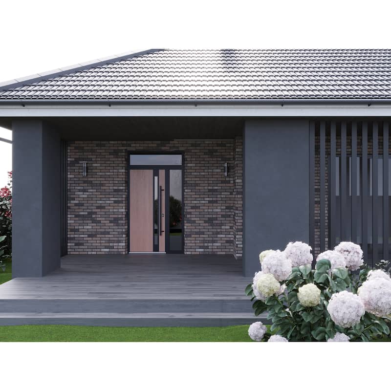 Front Exterior Prehung Steel Door Ronex 1033 Teak Entry Metal Painted W36xH80 Left hand Inswing