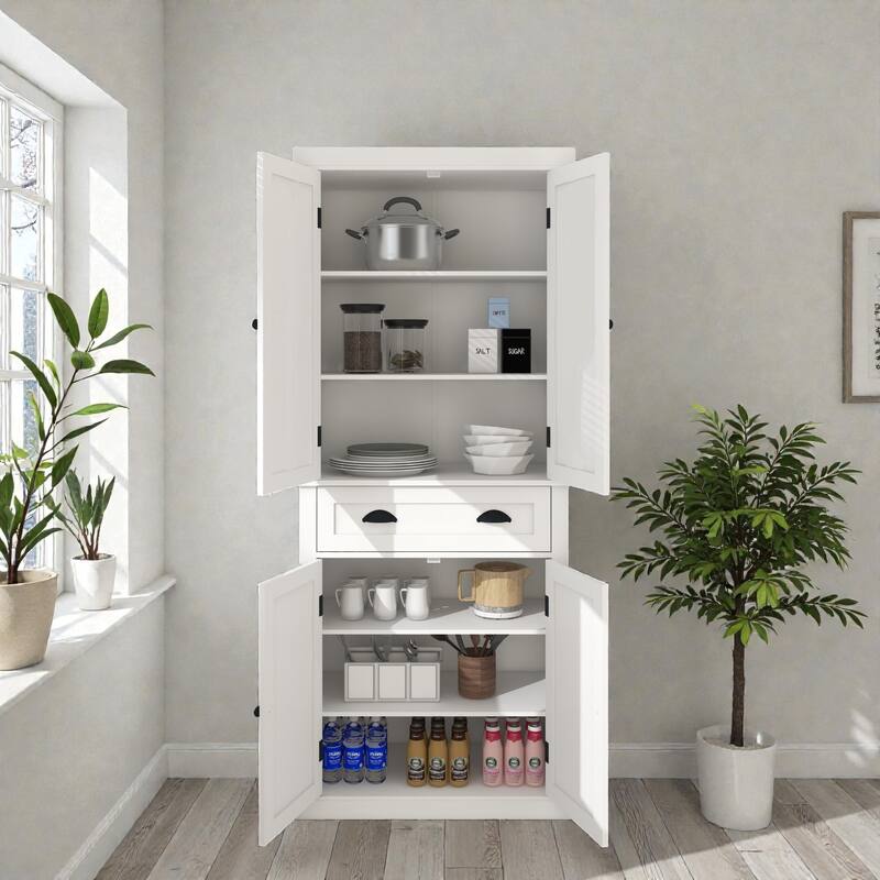 71 Inch Kitchen Pantry Storage Cabinet with 4 Doors and Drawer, Freestanding Cupboard with Adjustable Shelves