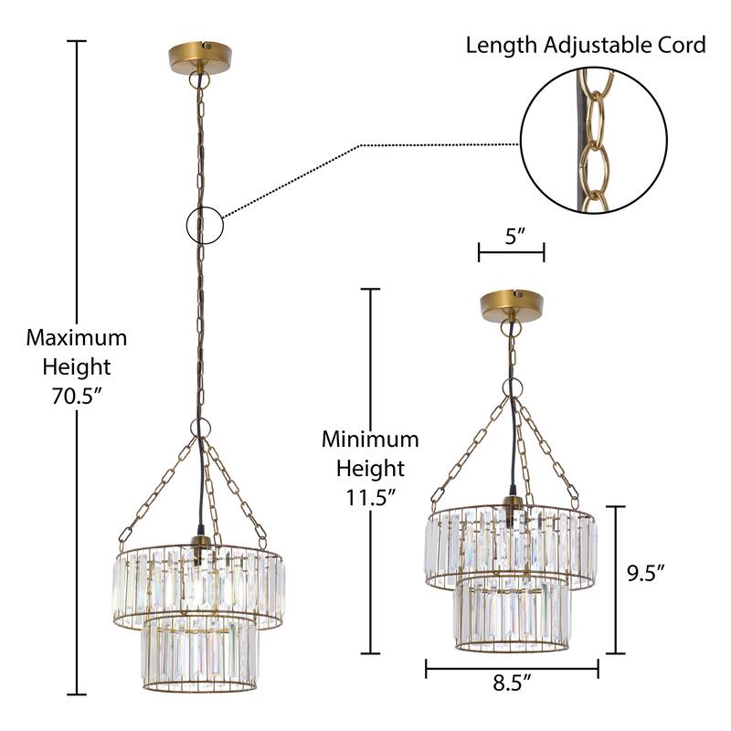 Octavius River of Goods Gold and Clear Metal and Glass Adjustable Drop Height 12-Inch Hanging Pendant Light