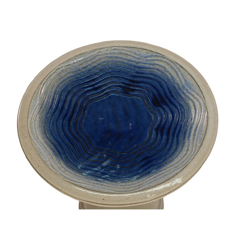 17"Ceramic Bird Bath for Outside, Elegant Tall Outdoor Bird Bath, Lightweight Pedestal Glazed Birdbaths with Swirl Pattern