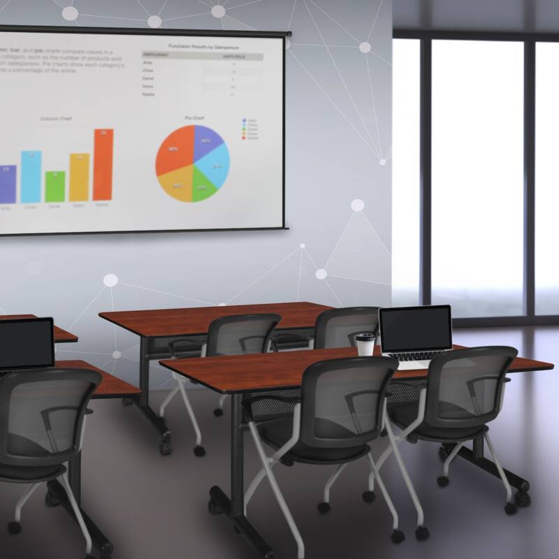 60" x 30" Flip Top Mobile Training Table with Modesty Panel- Cherry and 2 Nesting Chairs