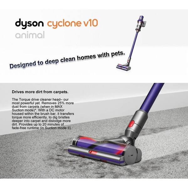 Dyson Cyclone V10 Animal Cordless Vacuum Cleaner Purple Overstock 31301880 Rated 1 out of 5 by nitabugs2 from dyson cordless vacuum i purchased this vacuum last year. dyson