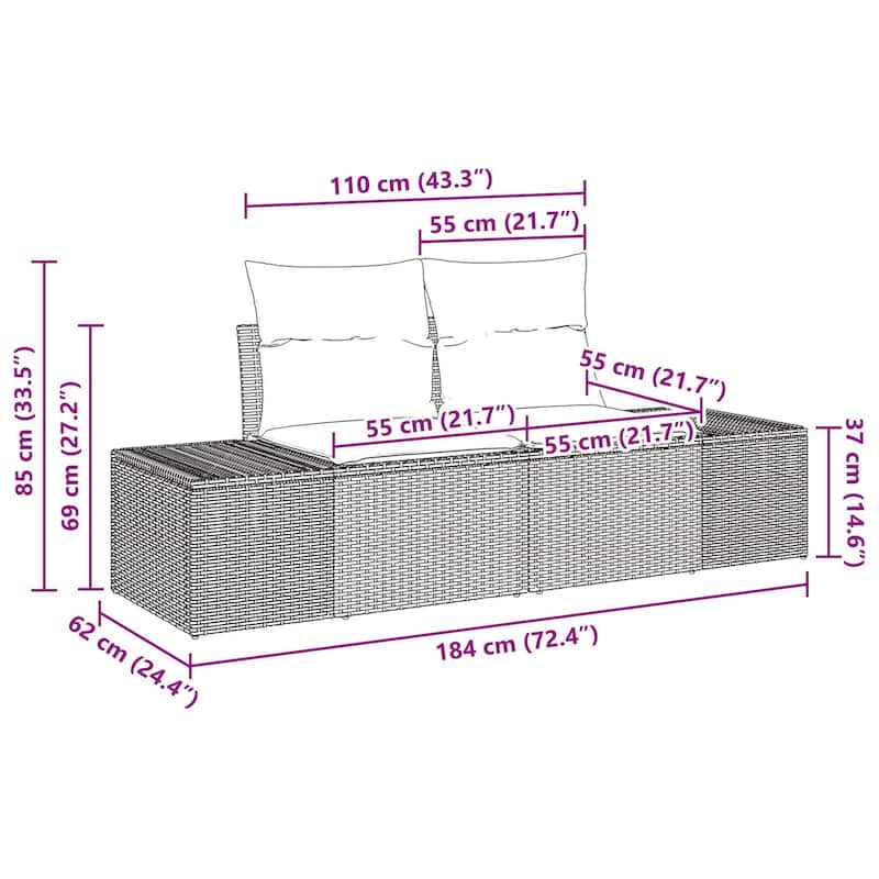 vidaXL 3 Piece Garden Sofa Set with Cushions - 94.1×24.4×27.2