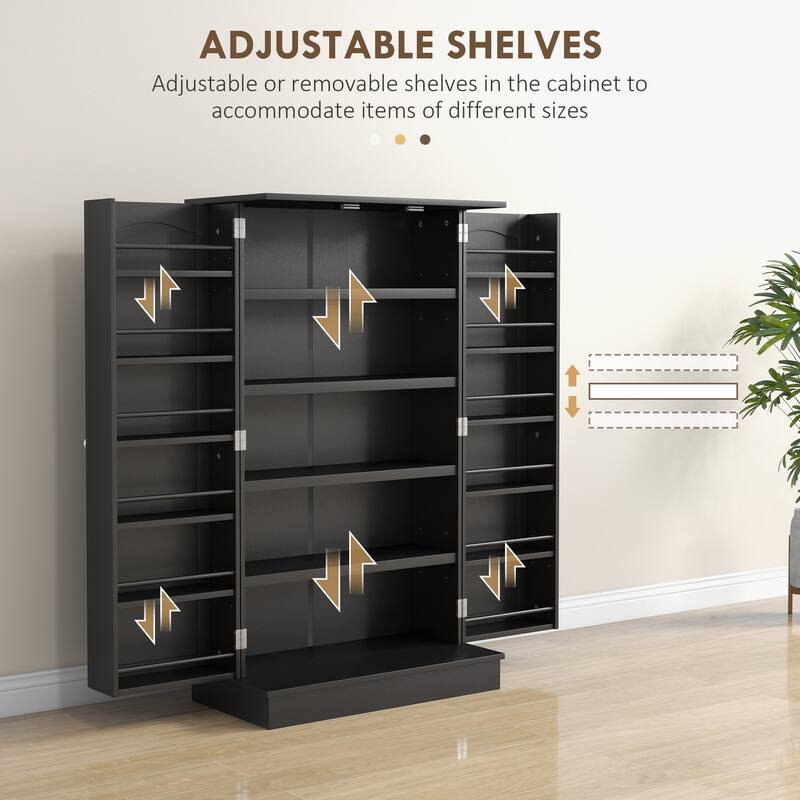 HOMCOM 41" Kitchen Pantry, Modern 2-Door Kitchen Storage Cabinet with 5-tier Shelving, 12 Spice Racks and Adjustable Shelves