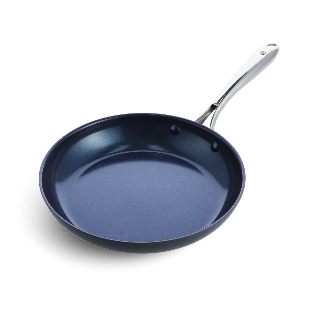 Nutrichef 10 in. Ceramic Non-Stick Medium Frying Pan in Blue with Lid