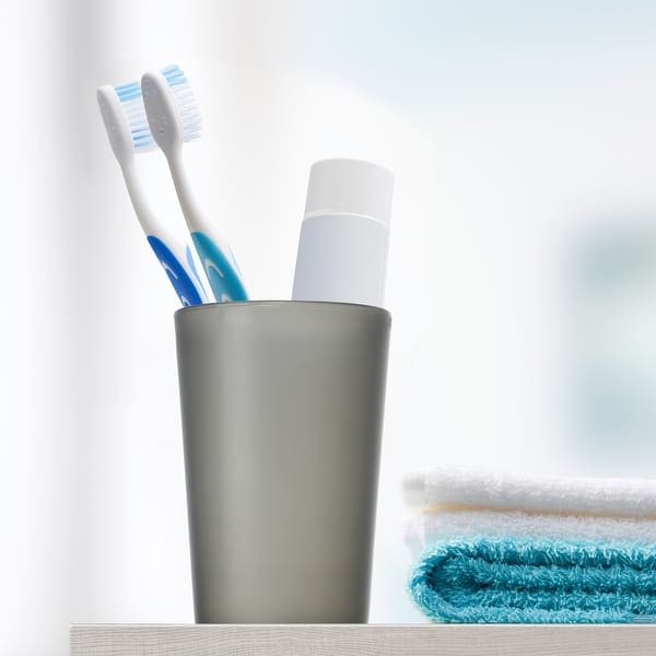 slide 2 of 7, 2pcs Bathroom Toothbrush Tumblers Cup PP Toothbrush Cup Gray Black 4.52"x3.03" - Gray Black Gray Black