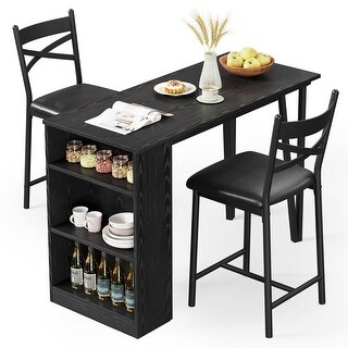 CABIHOME 3-Piece Dining Table Set For 2 - Retro Gray Square Kitchen Table With 2 Upholstered Chairs - View #10