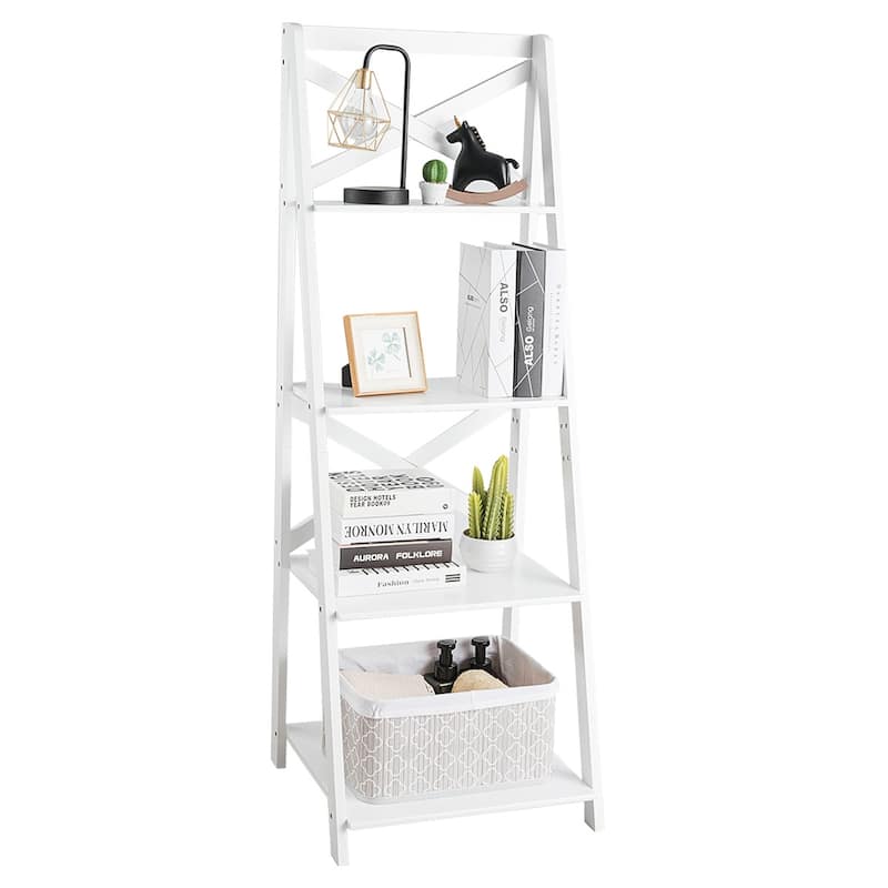 Porch & Den Strickland 4-Tier X-accent Ladder Storage Shelf - White