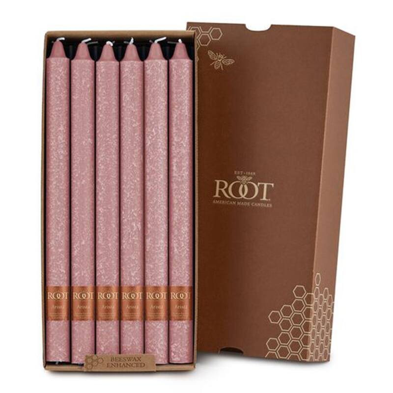 ROOT 12 Inch Unscented Timberline Arista Taper Candles box of 12 - 12 X 7/8 - Dusty Rose