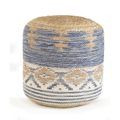 HomeRoots 18" Blue Jute Ottoman