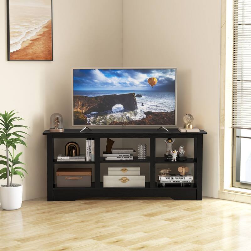 Engineered Wood 65 inches TV Stand with 6 Storage Cubes and Fireplace Cabinet Option - 58" x 16" x 24.5"