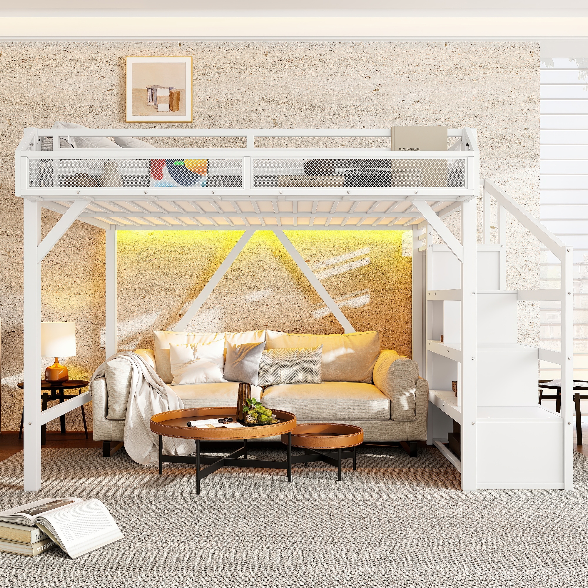 Metal Loft Bed Frame with USB Ports