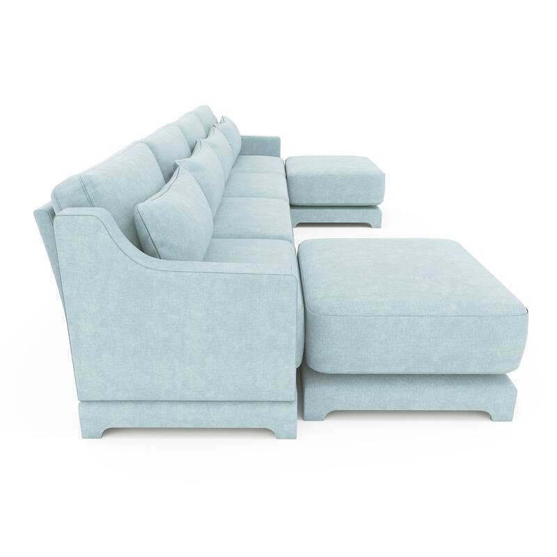 141.7" Chenille 4-Seater Sofa with Movable Ottoman, Lumbar Pillow and Solid Wood Frame