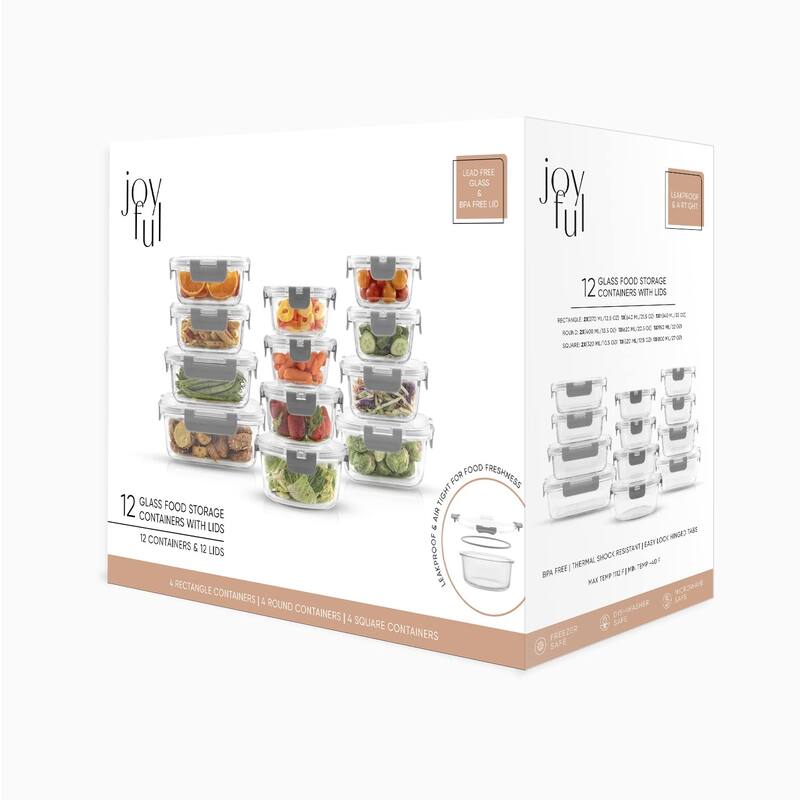 24pc Borosilicate Glass Storage Containers with Lids. 12 Airtight, Freezer Safe Food Storage Containers