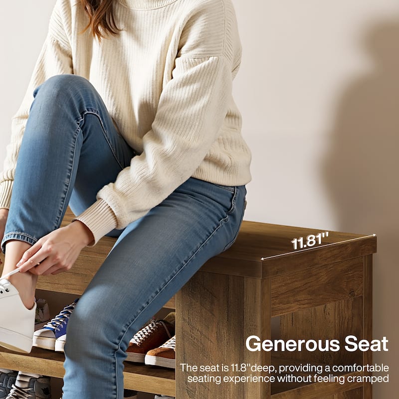 47'' Rustic Brown Wood 3-Tier Shoe Bench with Open Storage, Entryway Bench