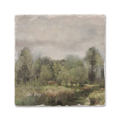Lush Landscape 4-Pack Tumbled Tile Stone Coasters with Protective Cork Backing Manufactured in The USA