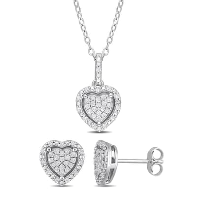 Miadora 2/5 Ct Diamond Tw Fashion Heart Earrings & Pendant Set With Chain Silver I3