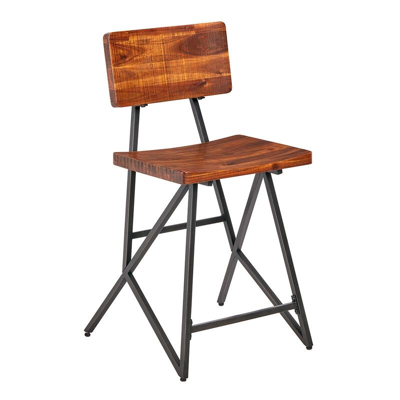 Modern Ruggedly Reclaimed Wood Counter Stool with Metal Frame