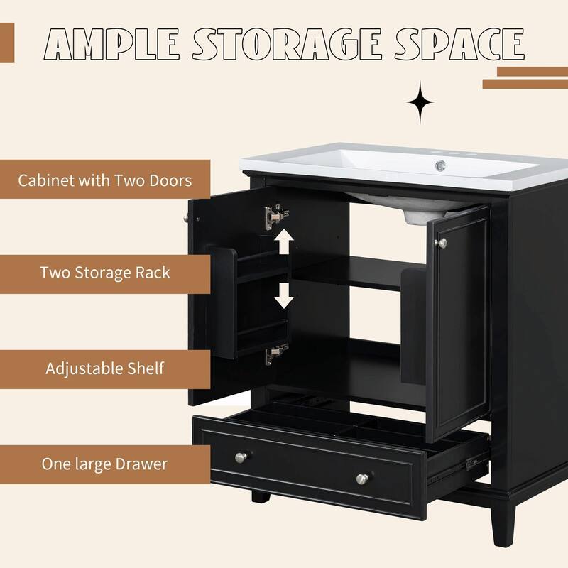 30" Bathroom Vanity Base Cabinet with Doors and Drawer