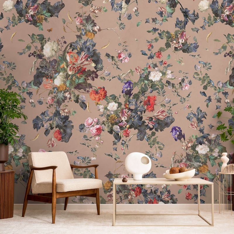 Dark Botanical Blooming Floral Wallpaper Mural