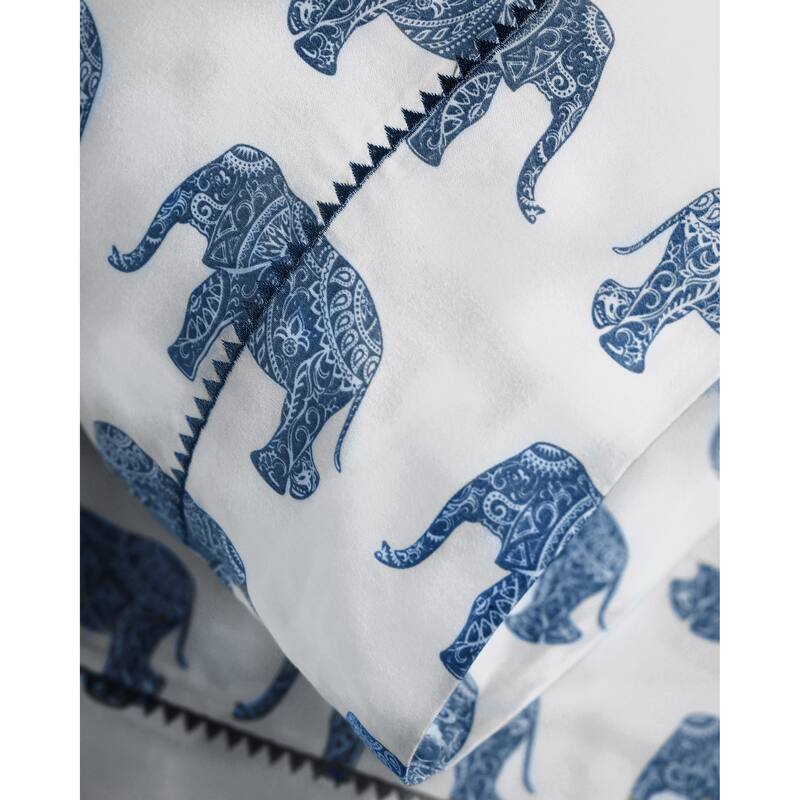 400 Thread Count Elephants Embroidered Sheet Set - 4 Color - Navy - California King