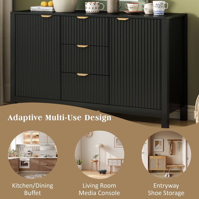 2 Door Sideboard with Adjustable Shelves and Drawers, Storage Console Table with Metal Handles for Living Room