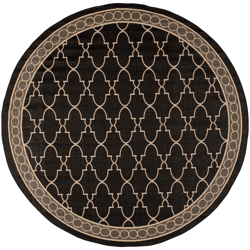 SAFAVIEH Courtyard Denis Trellis Indoor/ Outdoor Waterproof Patio Backyard - 7'10" x 7'10" Round - Black/Beige - Round