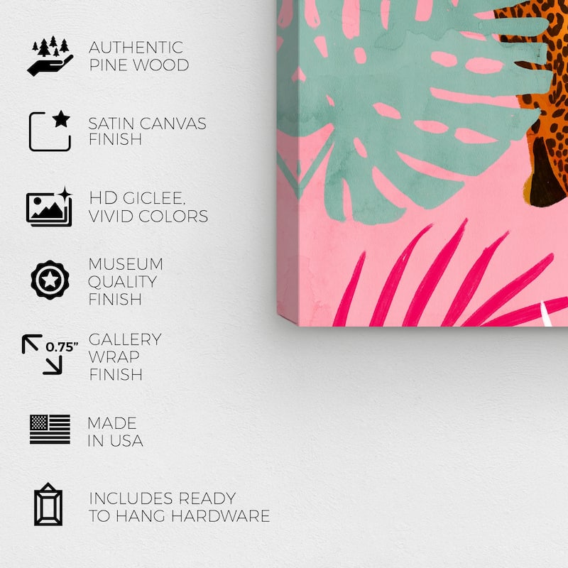 Wynwood Studio Canvas Animals Pink Cheetah Style Pink and Mint Green Tropical Wall Art Canvas Print